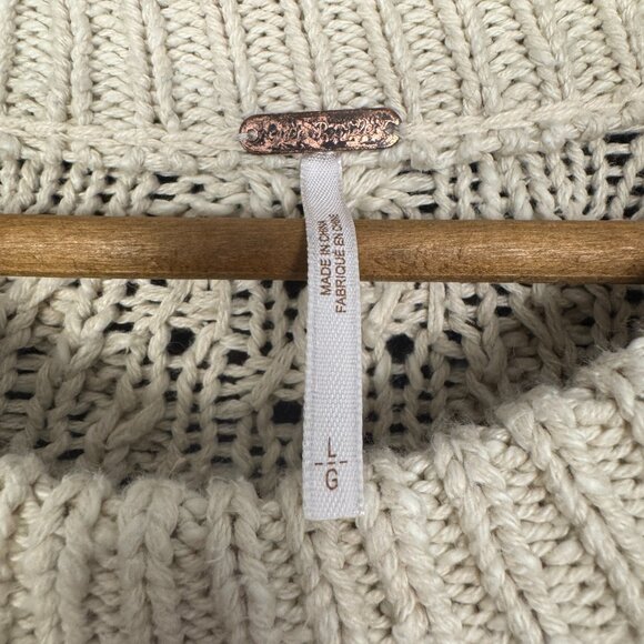 Free People Textured Cable Knit Sweater Cream Ivory Oversized Cotton Blend - Picture 3 of 6